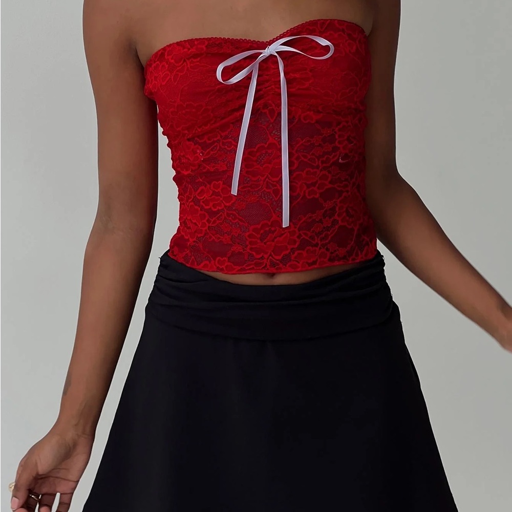 Princess Polly Red Lace Strapless Top WHITE BOW NO LONGER ATTACHED